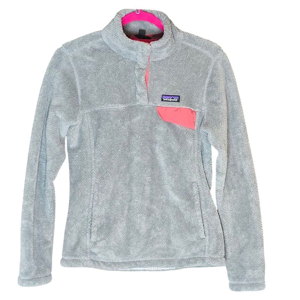 Patagonia Re-Tool Snap-T Fleece Pullover Small Gray Pink Womens Snap Neck